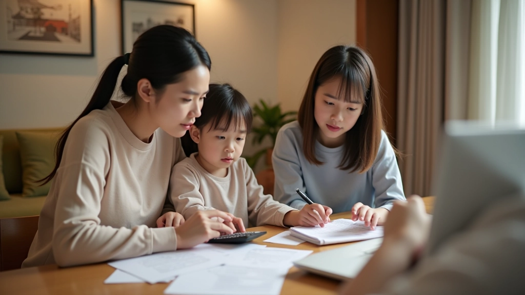Family working together on household budget planning